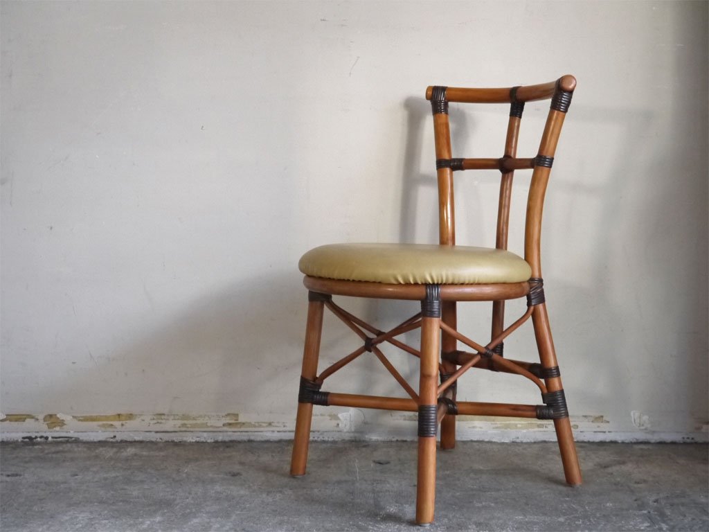 ビンテージ Vintage ラタンチェア Rattan Chair PVCレザーシート A ■
