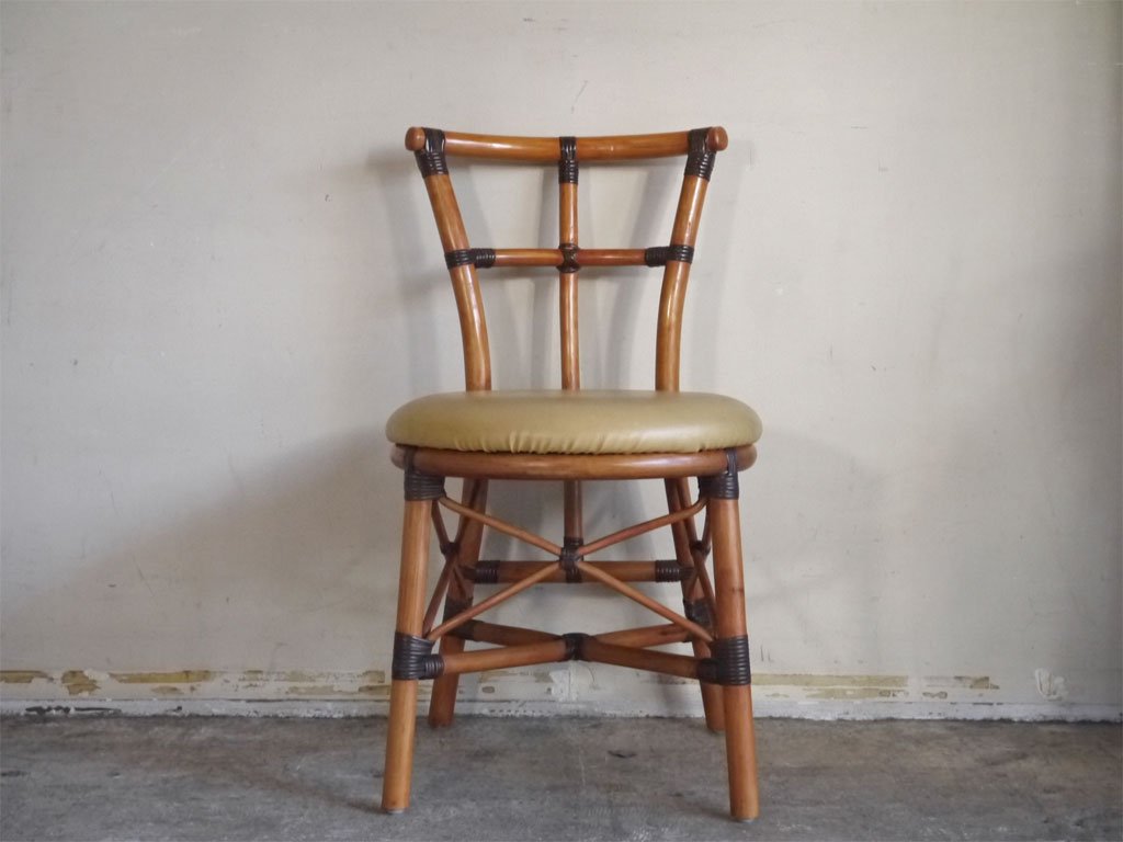 ビンテージ Vintage ラタンチェア Rattan Chair PVCレザーシート A ■