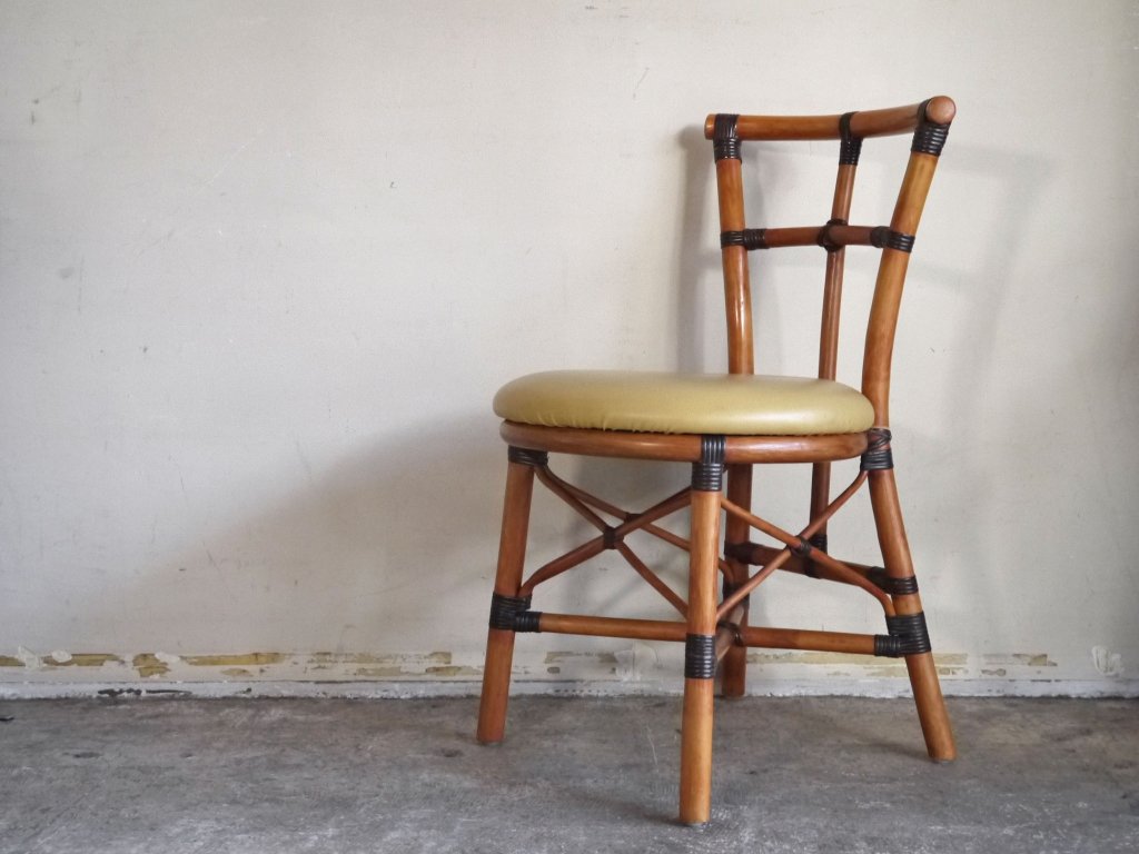 ビンテージ Vintage ラタンチェア Rattan Chair PVCレザーシート B ■