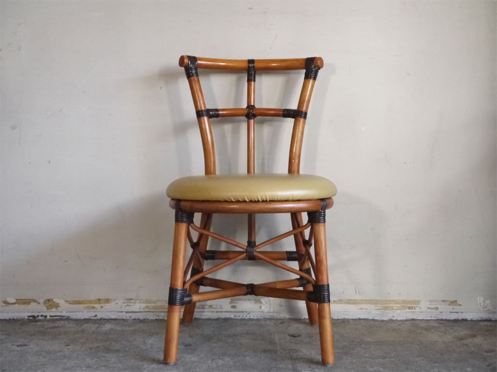 ビンテージ Vintage ラタンチェア Rattan Chair PVCレザーシート B ■