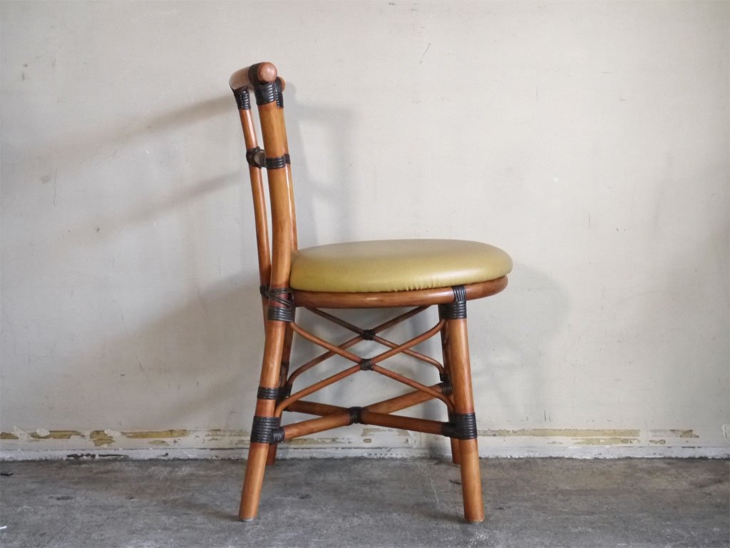 ビンテージ Vintage ラタンチェア Rattan Chair PVCレザーシート B ■