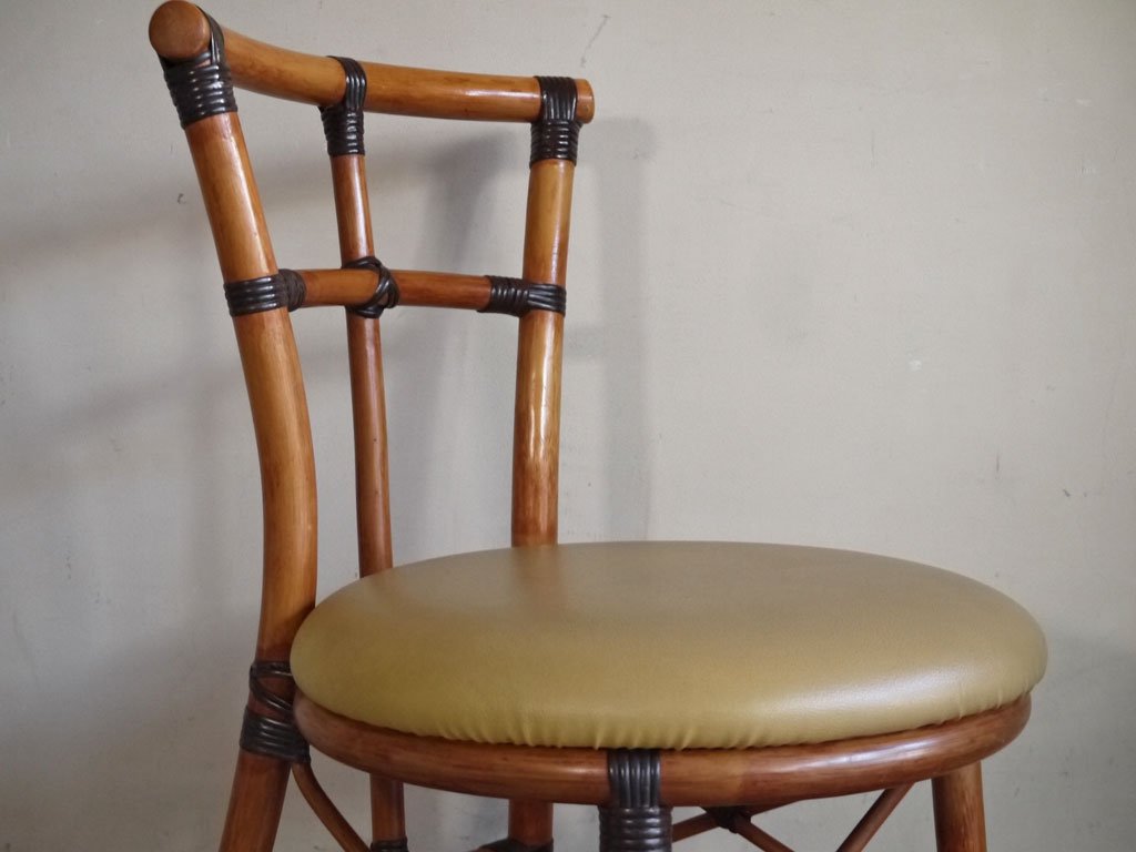 ビンテージ Vintage ラタンチェア Rattan Chair PVCレザーシート B ■