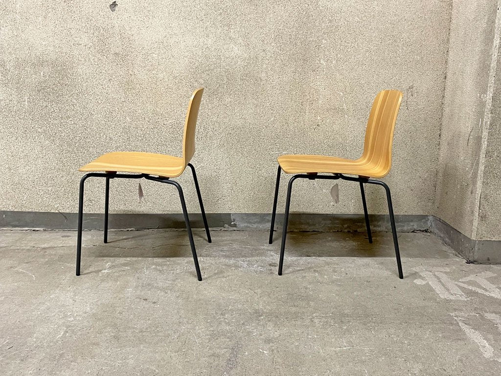 バイ インテリアズ by interiors エフシーチェア FC スタッキングチェア 福島産 杉材使用 2脚セット プライウッド 美品 〓