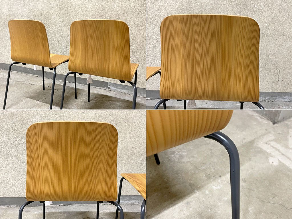 バイ インテリアズ by interiors エフシーチェア FC スタッキングチェア 福島産 杉材使用 2脚セット プライウッド 美品 〓