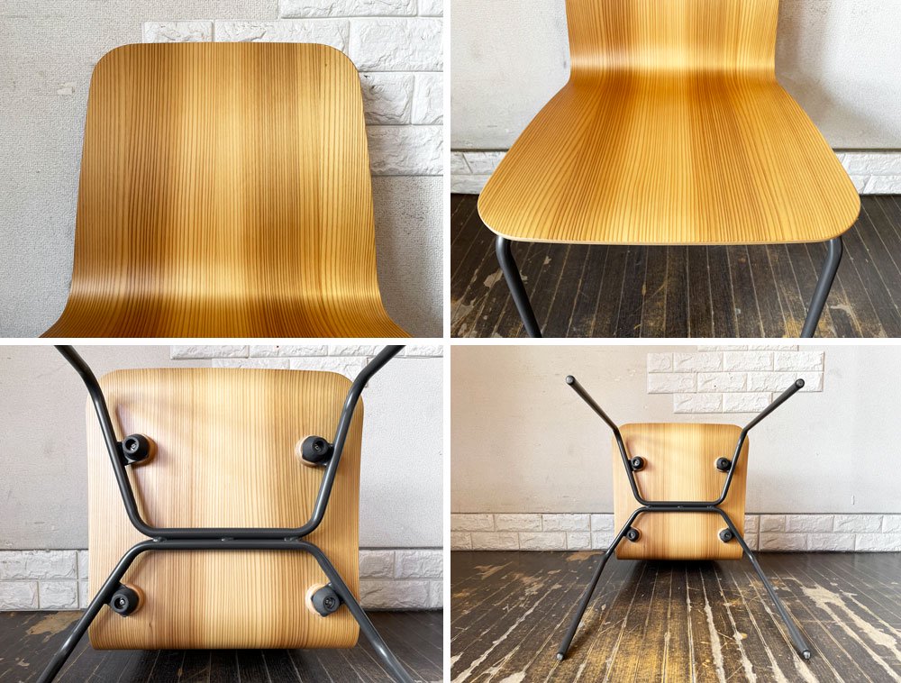 バイインテリアズ by interiors エフシーチェア FC ダイニングチェア スタッキングチェア 杉材 スチール脚 定価￥53,900- B ◎