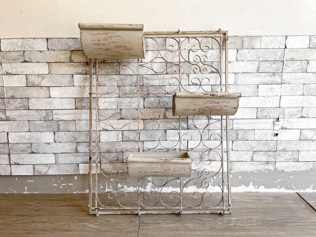 ビンテージスタイル Vintage Style アイアン 壁掛けプランター ペイント クラシカル シャビーシック テラス ガーデン ●