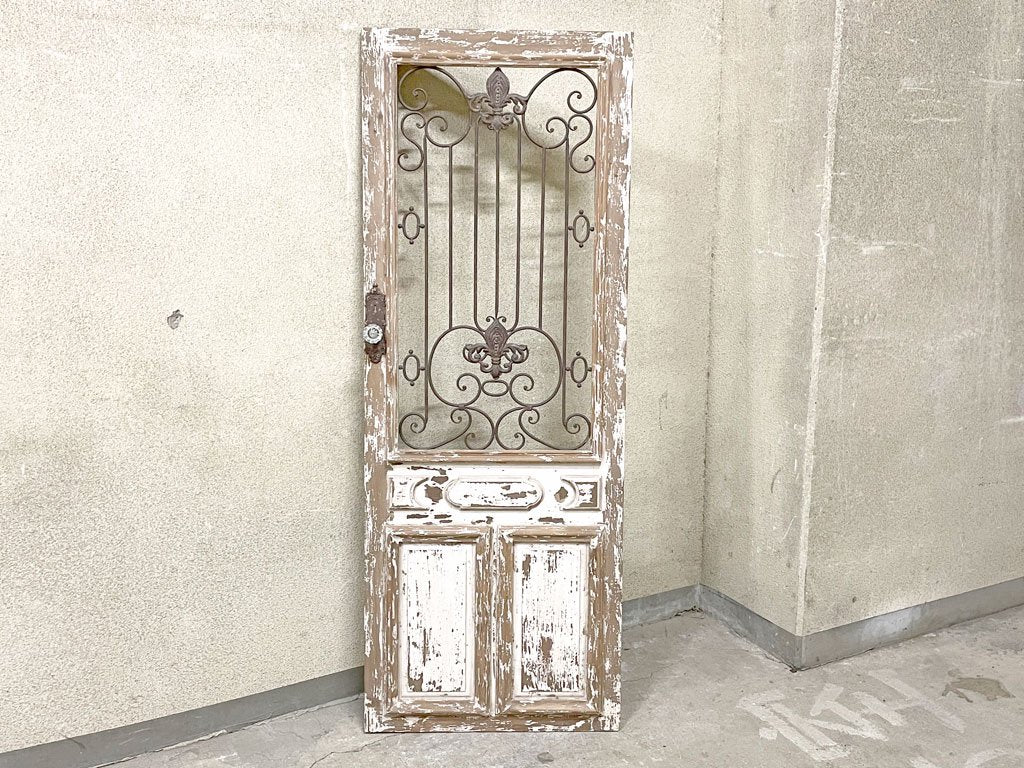 シャビーシック アンティークスタイル インテリアドア 飾りドア フレンチ アイアンウォールデコ 壁掛け フェイクドア ブロカント 〓