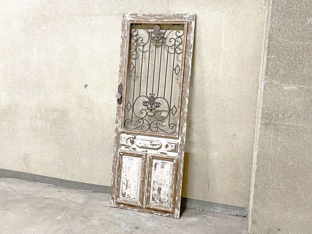 シャビーシック アンティークスタイル インテリアドア 飾りドア フレンチ アイアンウォールデコ 壁掛け フェイクドア ブロカント 〓