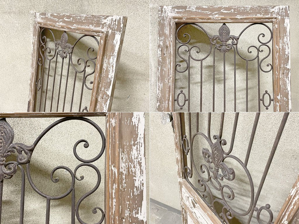 シャビーシック アンティークスタイル インテリアドア 飾りドア フレンチ アイアンウォールデコ 壁掛け フェイクドア ブロカント 〓