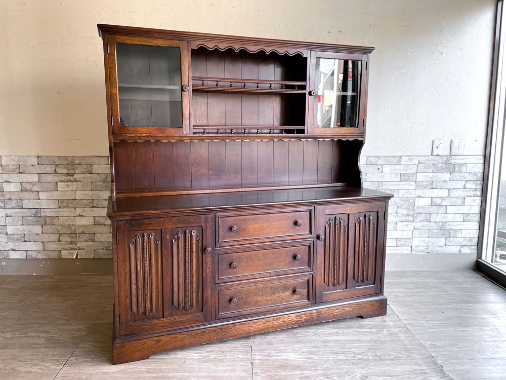 オールドチャーム Old Charm カップボード 食器棚 飾り棚 オーク材 英国家具 UK アンティークスタイル ●