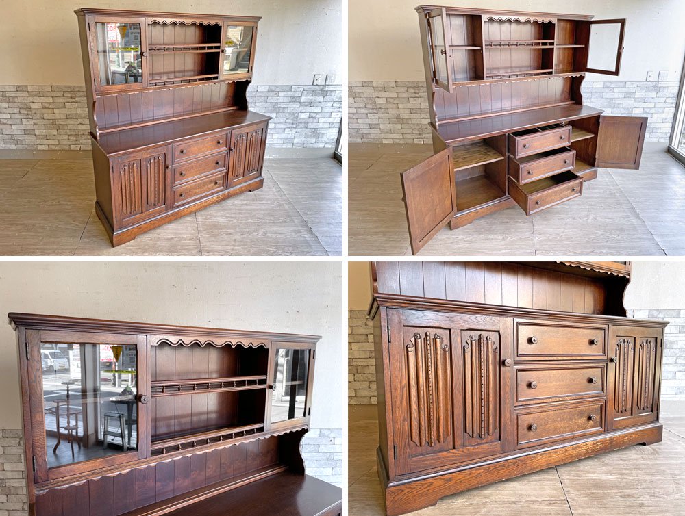 オールドチャーム Old Charm カップボード 食器棚 飾り棚 オーク材 英国家具 UK アンティークスタイル ●