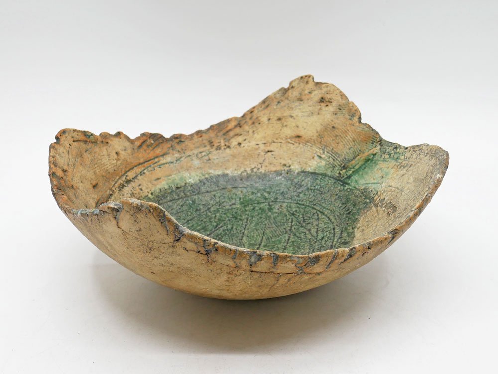 鷹尾葉子 Yoko Takao 変形 大鉢 深皿 ボウル W24cm 手びねり 現代作家 ●