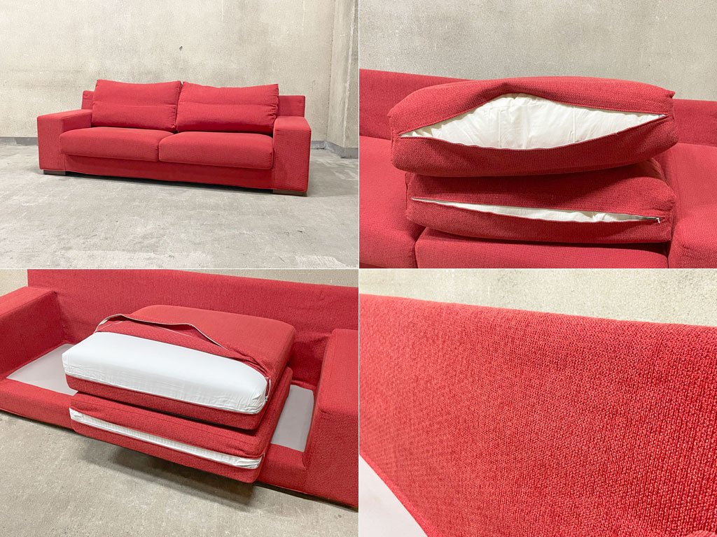 アクタス ACTUS エフビー 3シーターソファ FB 3P SOFA 1ヘッドレスト付 ワイドアーム フルカバーリング レッド フェザー 廃盤 〓