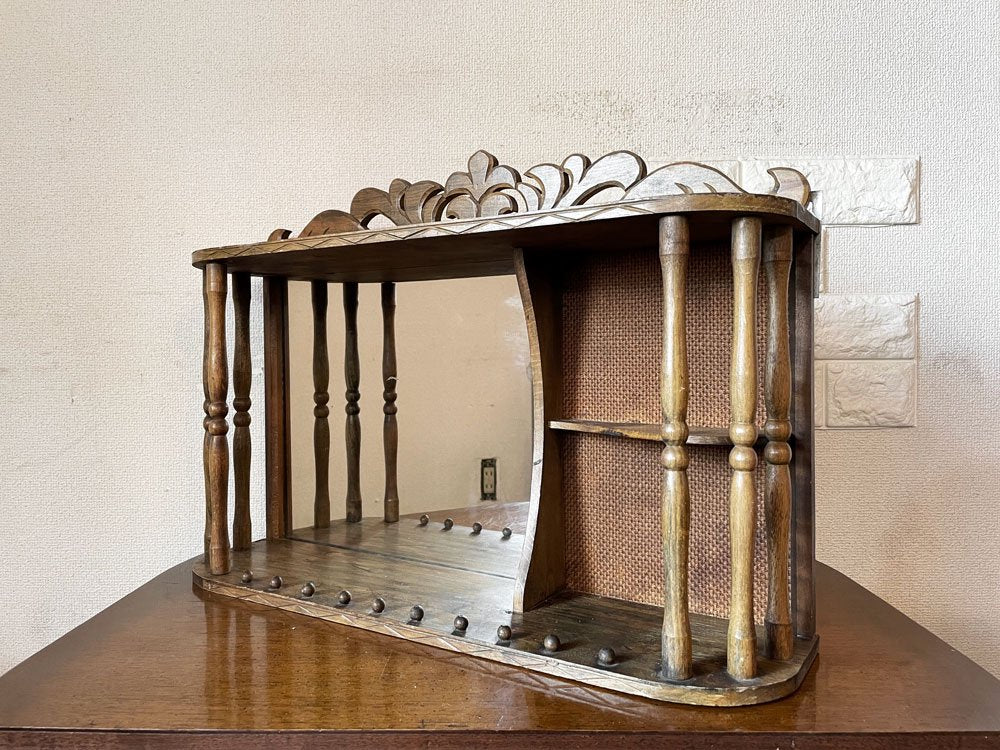 ビンテージ Vintage 木製ウォールラック ウォールシェルフ ミラー付 W59cm ミッドセンチュリーデザイン ◎