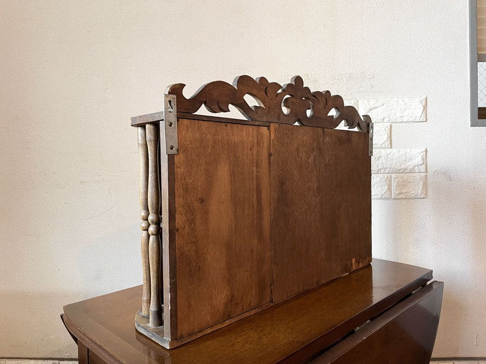 ビンテージ Vintage 木製ウォールラック ウォールシェルフ ミラー付 W59cm ミッドセンチュリーデザイン ◎