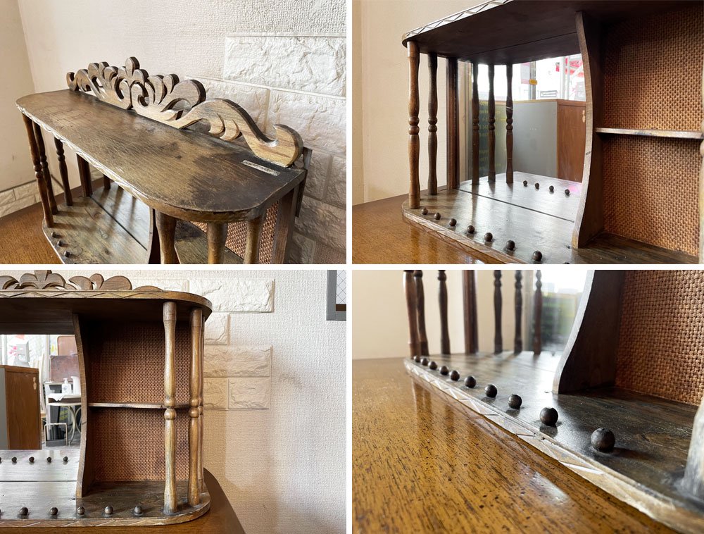 ビンテージ Vintage 木製ウォールラック ウォールシェルフ ミラー付 W59cm ミッドセンチュリーデザイン ◎