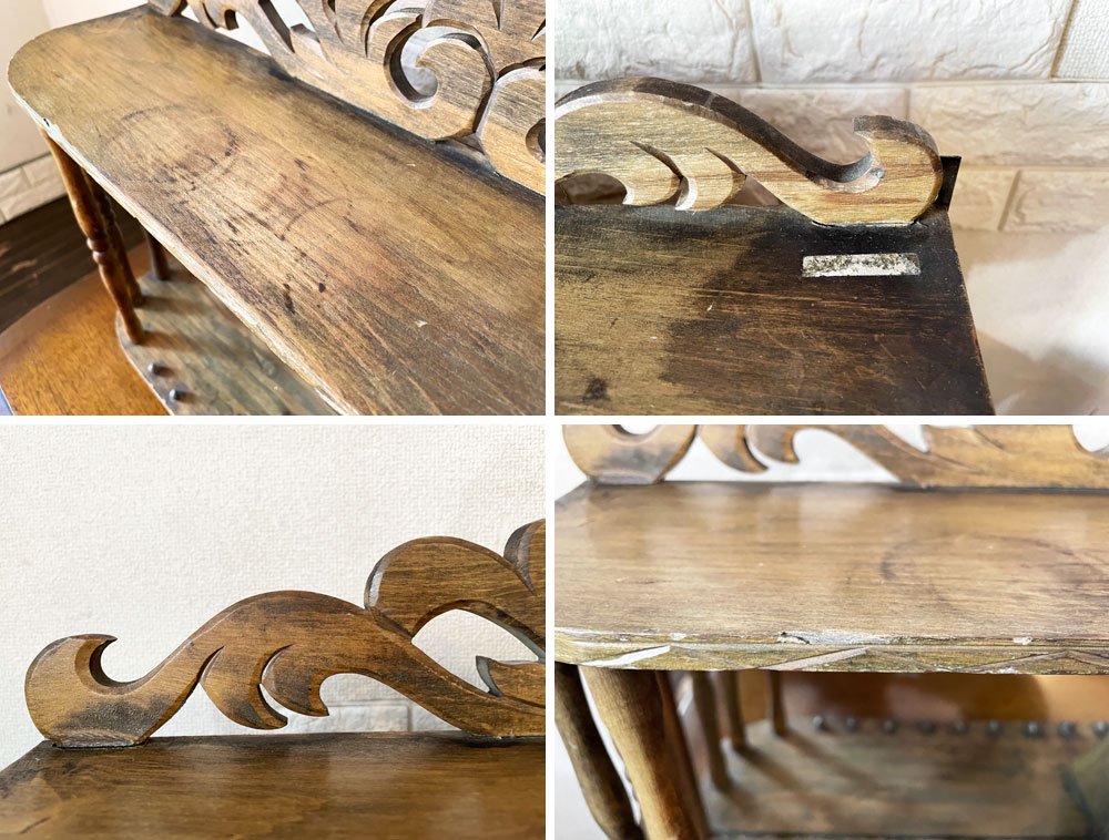 ビンテージ Vintage 木製ウォールラック ウォールシェルフ ミラー付 W59cm ミッドセンチュリーデザイン ◎