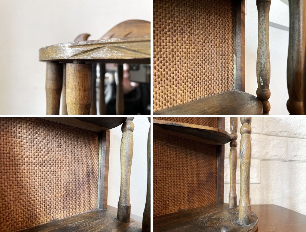 ビンテージ Vintage 木製ウォールラック ウォールシェルフ ミラー付 W59cm ミッドセンチュリーデザイン ◎