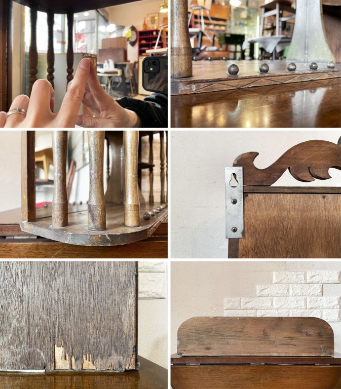 ビンテージ Vintage 木製ウォールラック ウォールシェルフ ミラー付 W59cm ミッドセンチュリーデザイン ◎