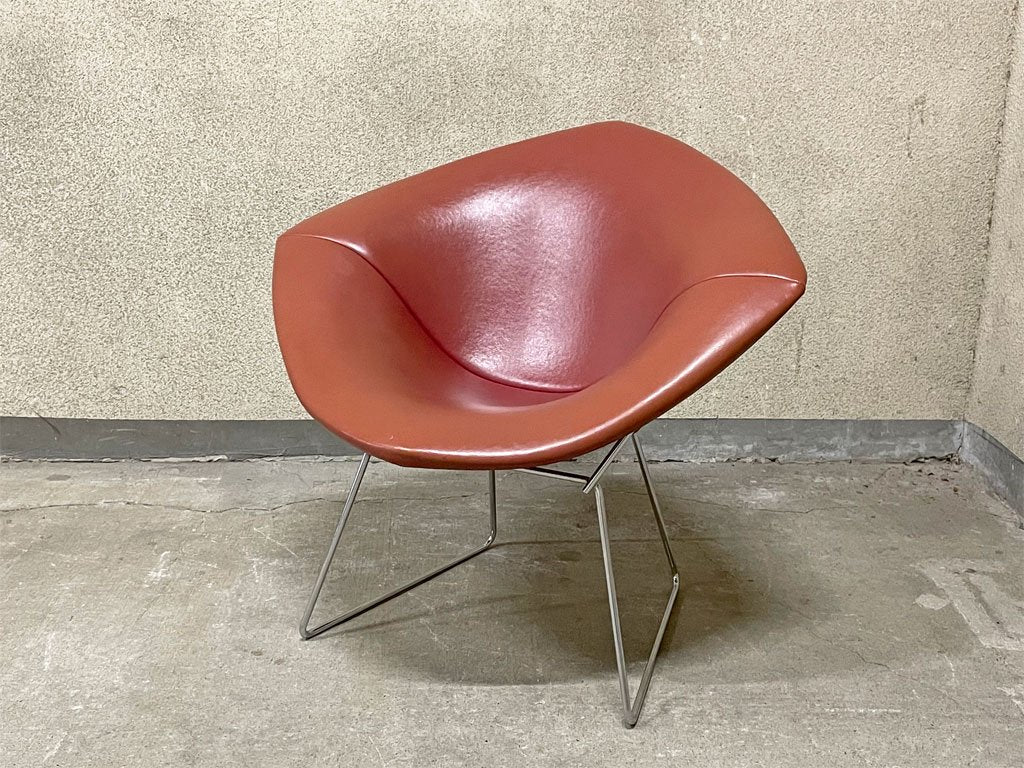 ノル Knoll ダイヤモンドチェア Diamond Chair フルカバーリング PVCレザー ブラウン ハリー ベルトイア ミッドセンチュリー 〓