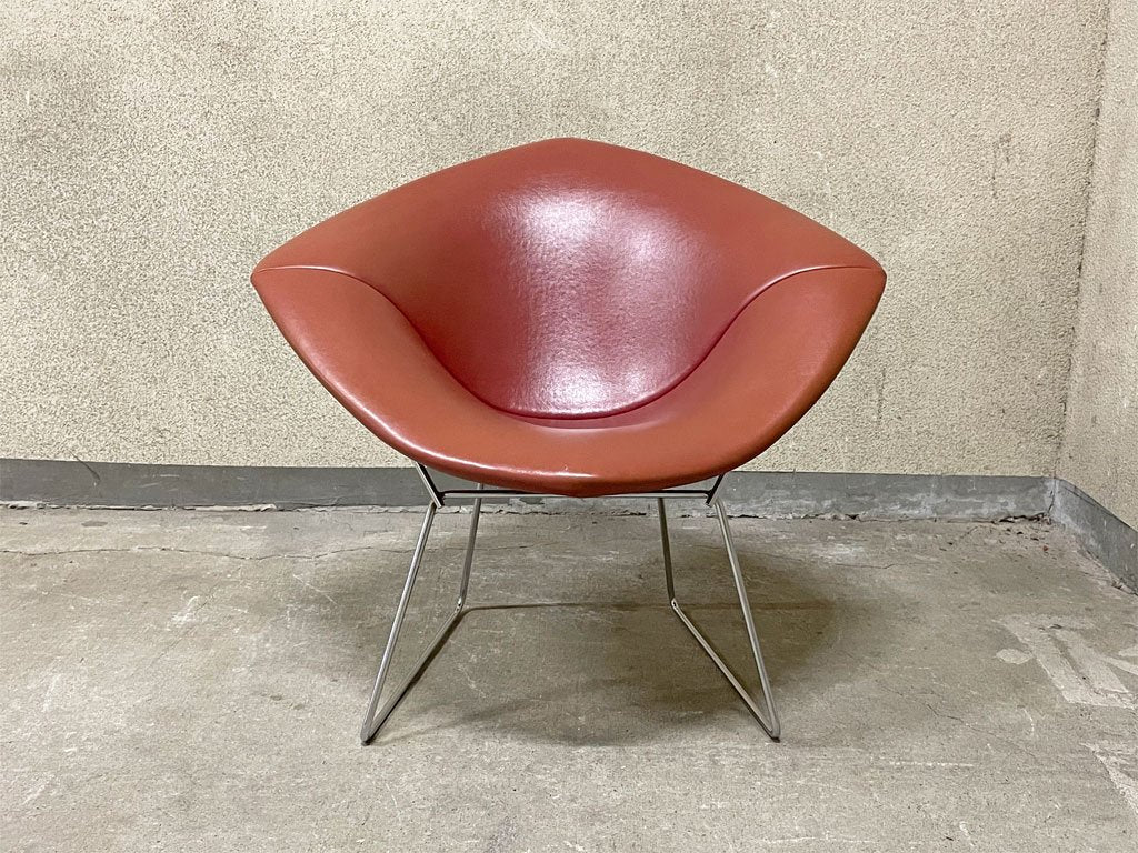 ノル Knoll ダイヤモンドチェア Diamond Chair フルカバーリング PVCレザー ブラウン ハリー ベルトイア ミッドセンチュリー 〓