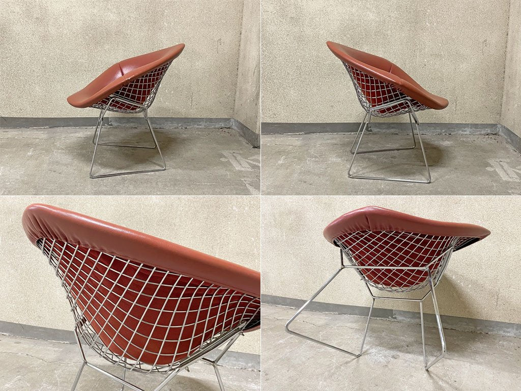 ノル Knoll ダイヤモンドチェア Diamond Chair フルカバーリング PVCレザー ブラウン ハリー ベルトイア ミッドセンチュリー 〓