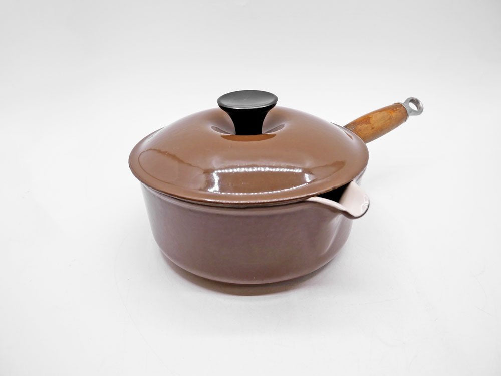 ルクルーゼ LE CREUSET 木製ハンドル ソースパン 18cm ブラウン 片手鍋 鋳物 フランス ビンテージ ●