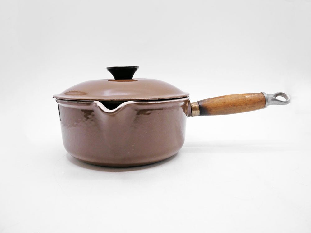 ルクルーゼ LE CREUSET 木製ハンドル ソースパン 18cm ブラウン 片手鍋 鋳物 フランス ビンテージ ●