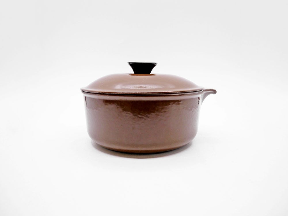 ルクルーゼ LE CREUSET 木製ハンドル ソースパン 18cm ブラウン 片手鍋 鋳物 フランス ビンテージ ●