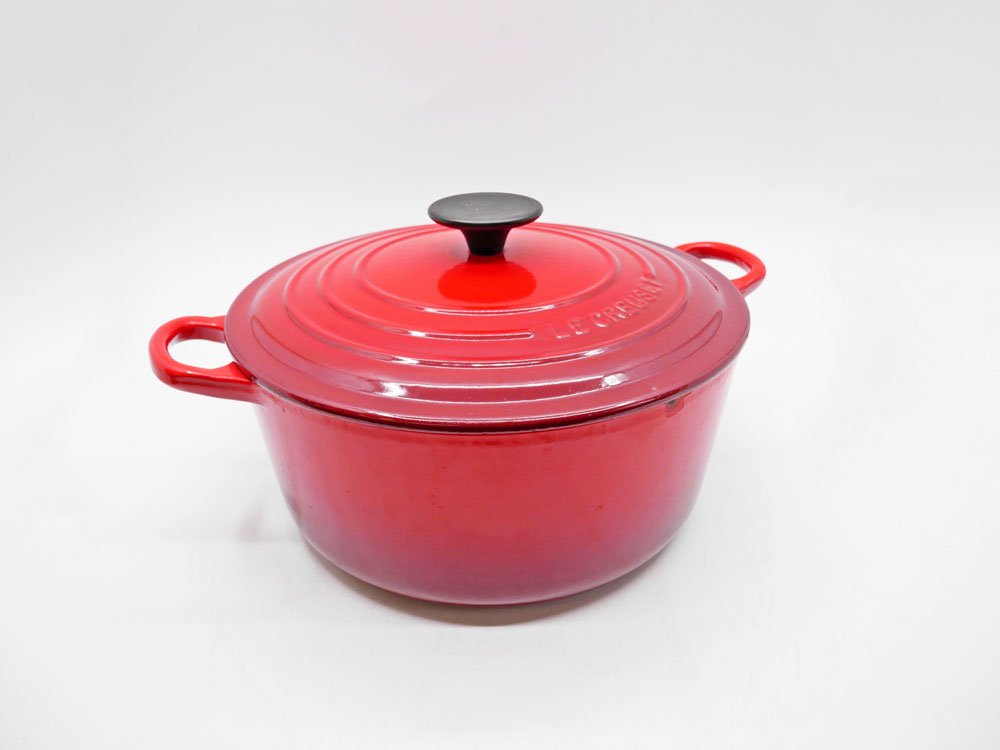 ルクルーゼ LE CREUSET ココットロンド 24cm チェリーレッド 両手鍋 鋳物 フランス 定価￥40,700- 現状特価品 ●