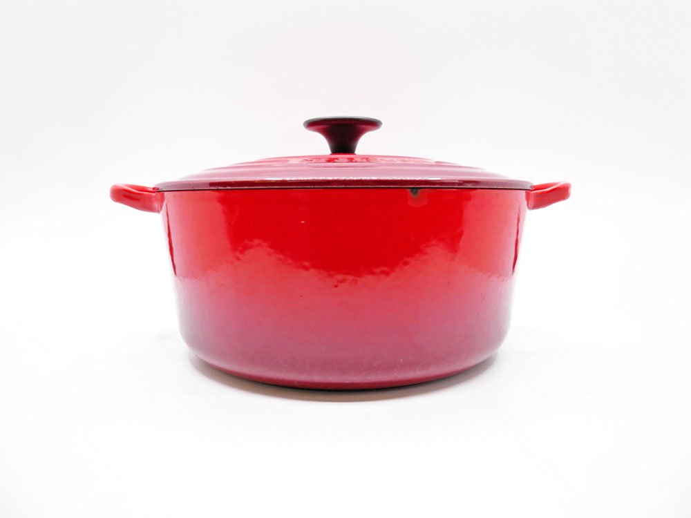 ルクルーゼ LE CREUSET ココットロンド 24cm チェリーレッド 両手鍋 鋳物 フランス 定価￥40,700- 現状特価品 ●