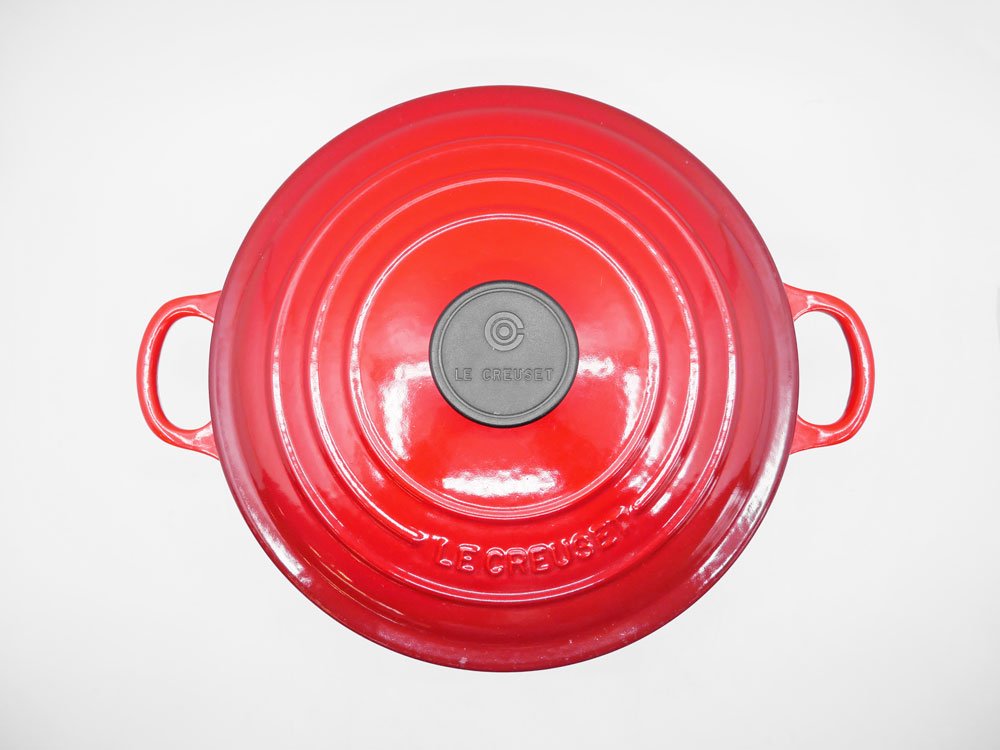 ルクルーゼ LE CREUSET ココットロンド 24cm チェリーレッド 両手鍋 鋳物 フランス 定価￥40,700- 現状特価品 ●