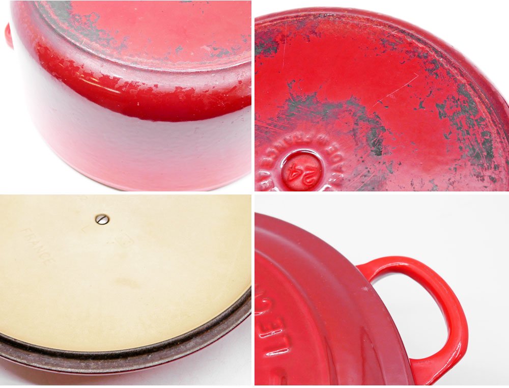 ルクルーゼ LE CREUSET ココットロンド 24cm チェリーレッド 両手鍋 鋳物 フランス 定価￥40,700- 現状特価品 ●