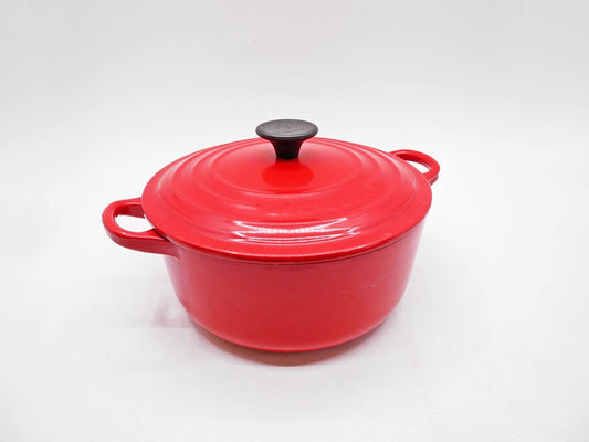 ルクルーゼ LE CREUSET ココットロンド 20cm チリレッド 廃番カラー 両手鍋 鋳物 フランス 参考定価￥33,000- ●