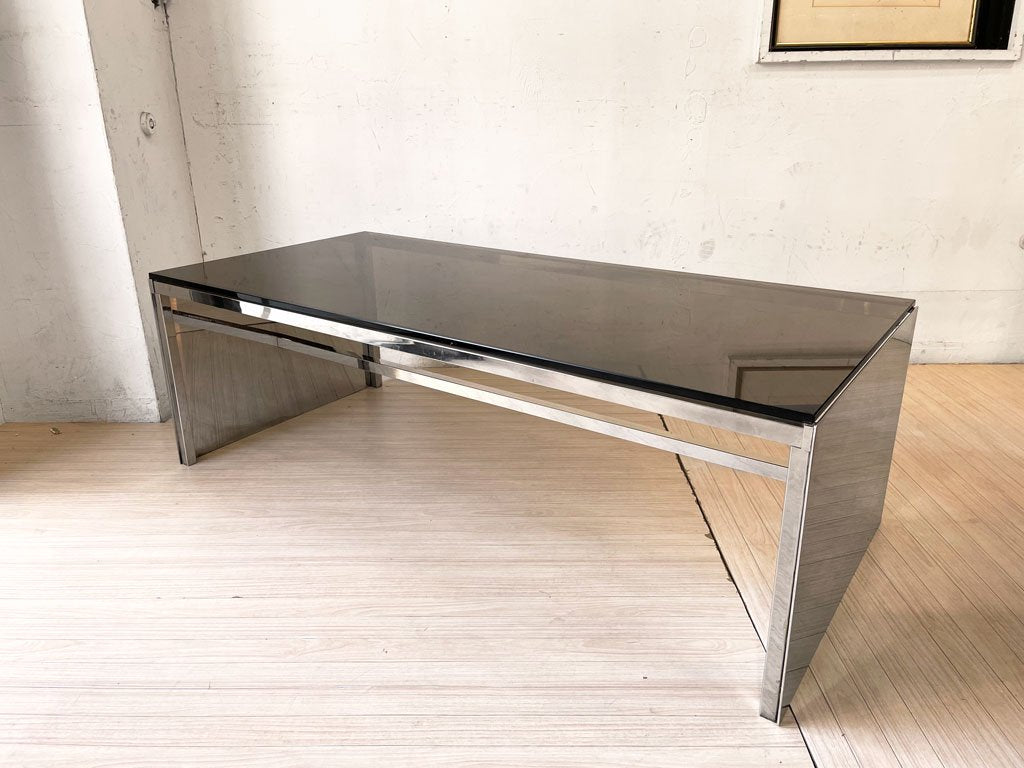 ホテル クラスカ Hotel CLASKA 備品 希少 オーダーメイド ガラス ローテーブル スモークガラス × ステンレス モダンデザイン インテンショナリーズ ★