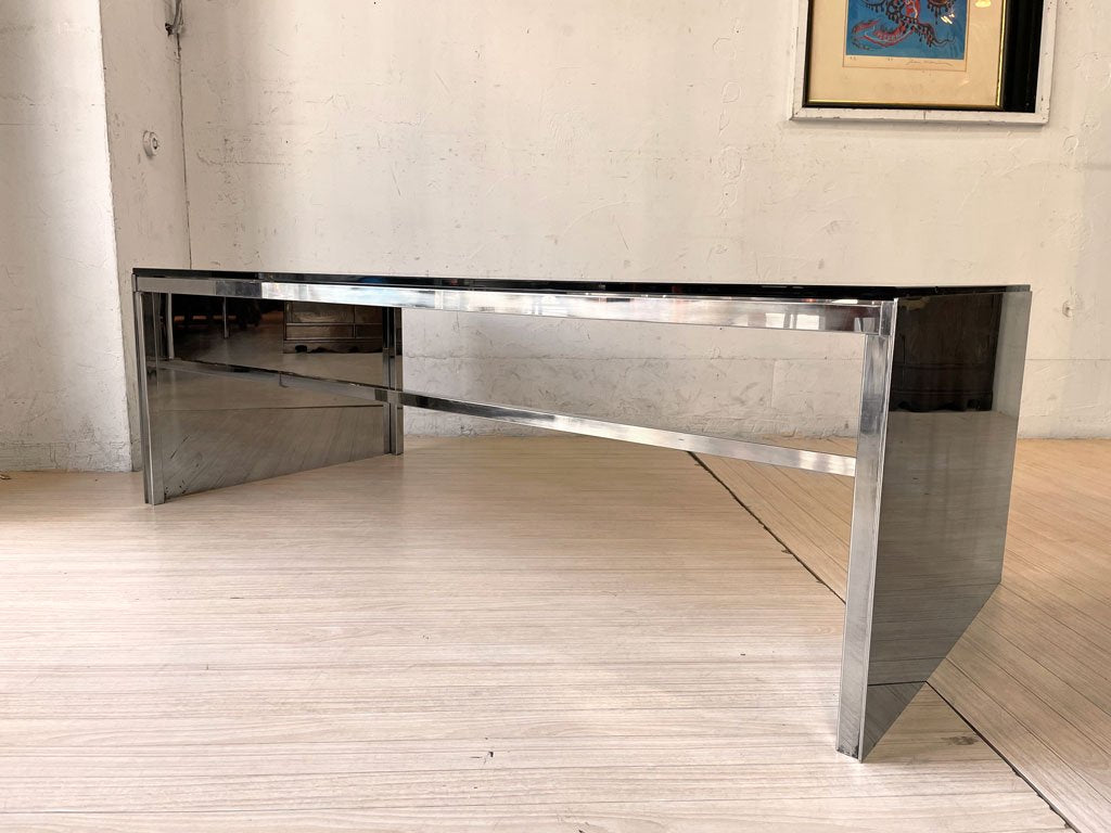 ホテル クラスカ Hotel CLASKA 備品 希少 オーダーメイド ガラス ローテーブル スモークガラス × ステンレス モダンデザイン インテンショナリーズ ★