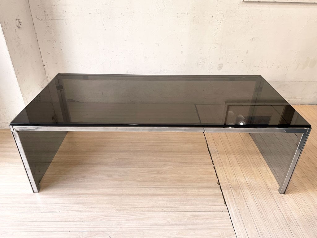 ホテル クラスカ Hotel CLASKA 備品 希少 オーダーメイド ガラス ローテーブル スモークガラス × ステンレス モダンデザイン インテンショナリーズ ★