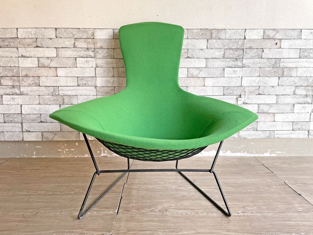 ノル ノール Knoll バードチェア ハイバックアームチェア ラウンジチェア オットマン付 ハリーベルトイア ミッドセンチュリー グリーン Kvadrat tonus3 新品張替済 ビンテージ ●