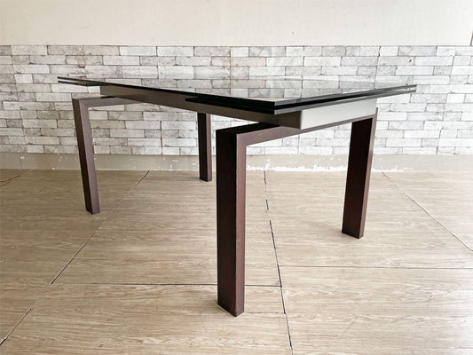 カリガリス Calligaris ガラス天板×ウッドフレーム エクステンション ダイニングテーブル 伸長式 W160cm イタリアモダン ●