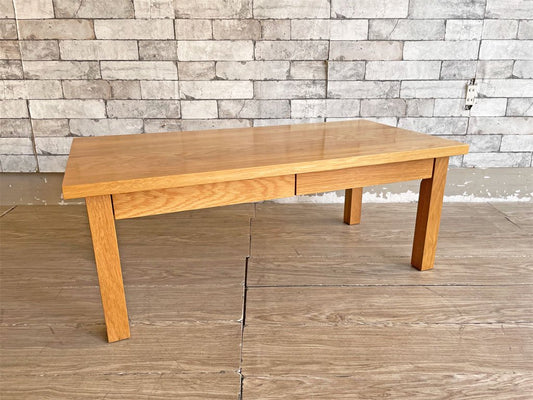 無印良品 MUJI 木製ローテーブル オーク無垢材 ナチュラル 抽斗2杯 W90cm シンプルデザイン A ●