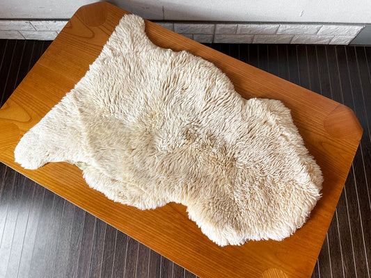 シープスキン SHEEPSKIN ムートンラグ ピースラグ 95×73cm 長毛 羊毛 アイボリー系 天然色 ◎