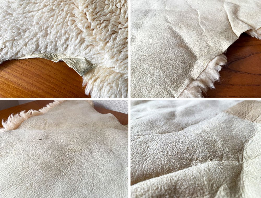 シープスキン SHEEPSKIN ムートンラグ ピースラグ 95×73cm 長毛 羊毛 アイボリー系 天然色 ◎