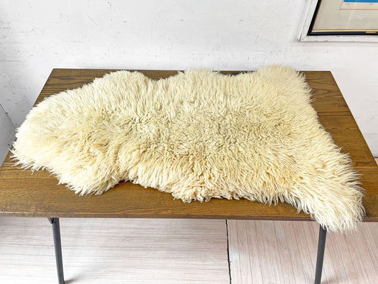 シープスキン SHEEPSKIN ムートンラグ ピースラグ 長毛 羊毛 アイボリー系 天然色 B ★