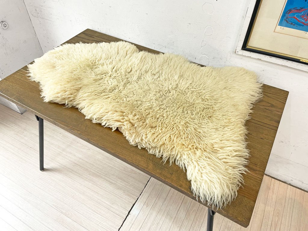 シープスキン SHEEPSKIN ムートンラグ ピースラグ 長毛 羊毛 アイボリー系 天然色 B ★