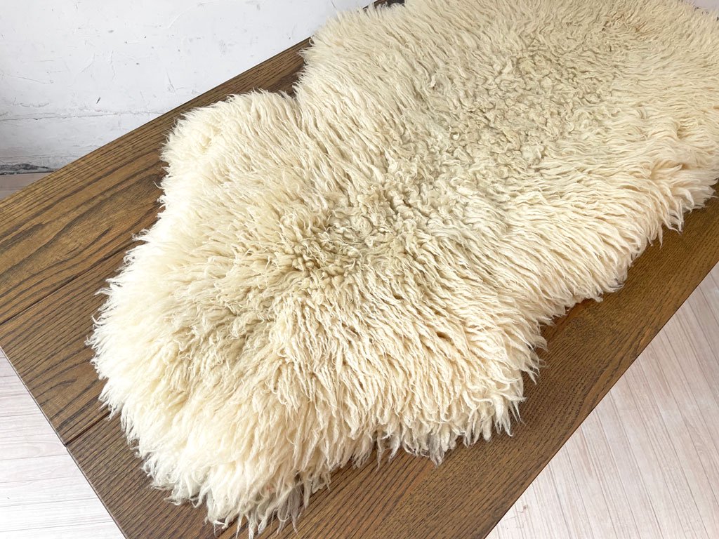 シープスキン SHEEPSKIN ムートンラグ ピースラグ 長毛 羊毛 アイボリー系 天然色 B ★