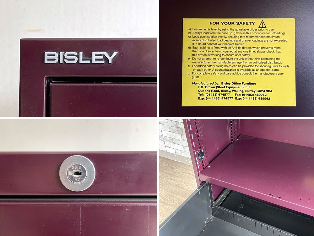 ビスレー BISLEY ラテラル LATERAL 08C303H ファイリングキャビネット ボルドー W100cm 受注生産品 フラップドア 抽斗2杯 カギ欠品 英国 ●