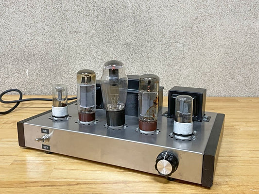 オリジナル 真空管アンプ AMP ステンレス×ウッド ベース 動作確認済み パワーアンプ プリメイン ステレオ アンプ 〓