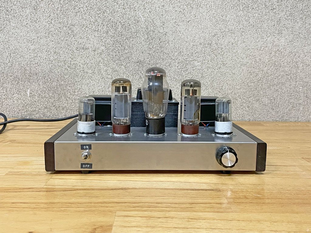 オリジナル 真空管アンプ AMP ステンレス×ウッド ベース 動作確認済み パワーアンプ プリメイン ステレオ アンプ 〓