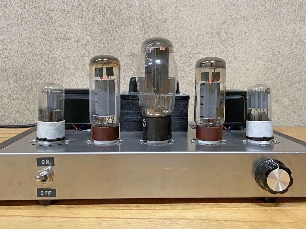 オリジナル 真空管アンプ AMP ステンレス×ウッド ベース 動作確認済み パワーアンプ プリメイン ステレオ アンプ 〓