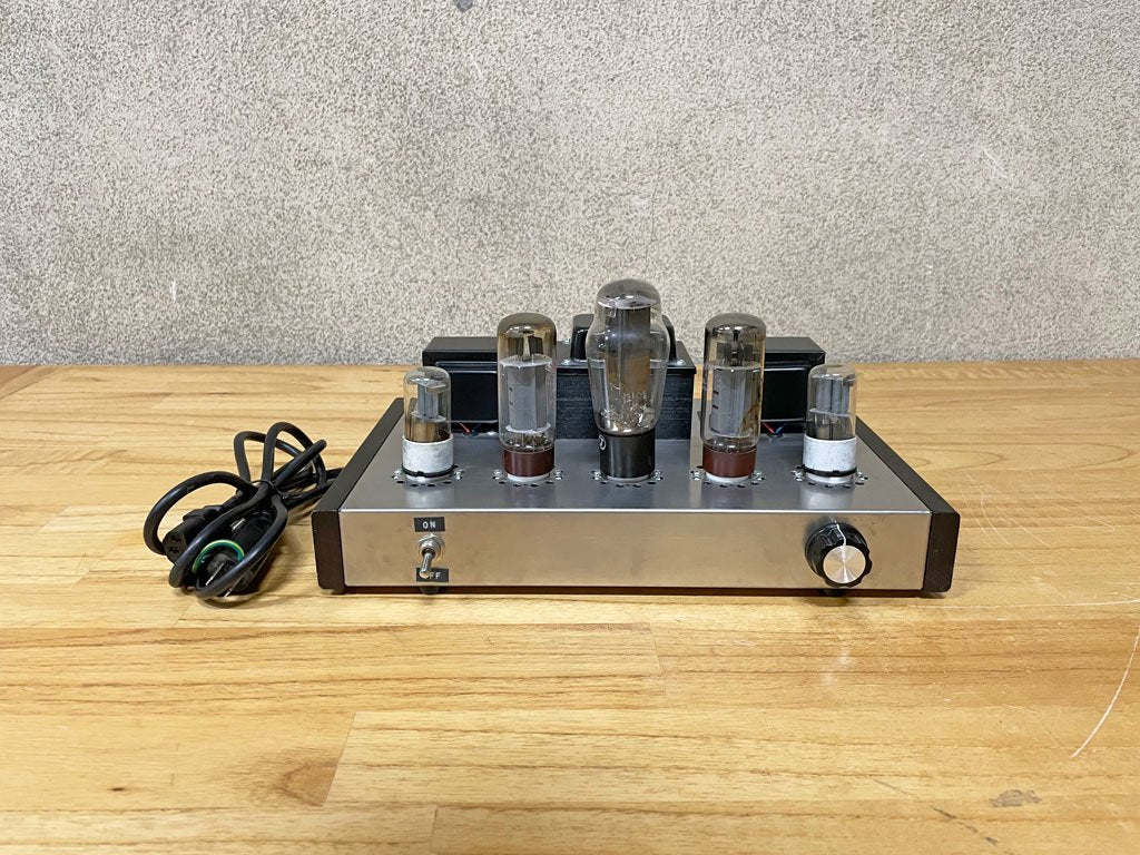 オリジナル 真空管アンプ AMP ステンレス×ウッド ベース 動作確認済み パワーアンプ プリメイン ステレオ アンプ 〓